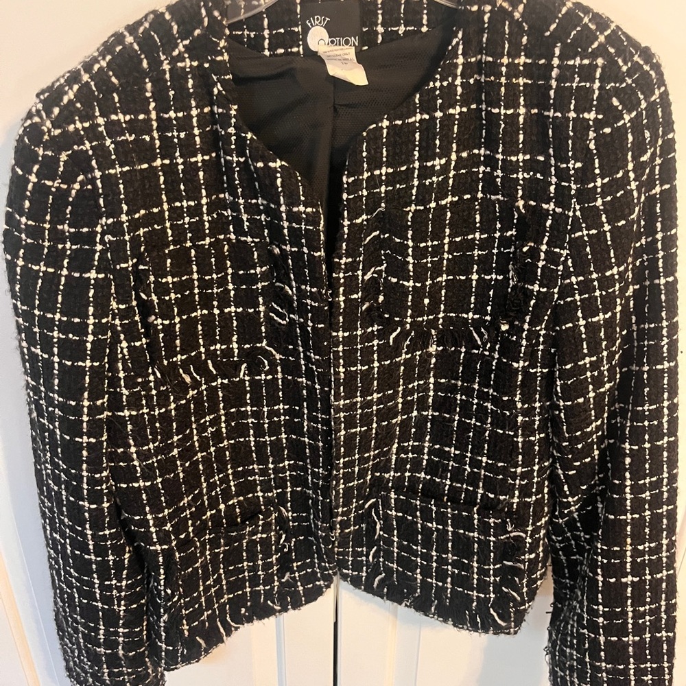 Elegant Black and White Tweed Blazer